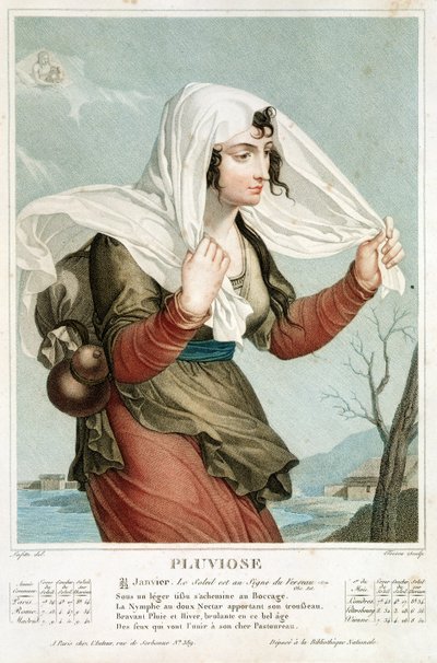 Pluvioso (gennaio-febbraio) quinto mese del Calendario Repubblicano, inciso da Tresca, c.1794 da Louis Lafitte